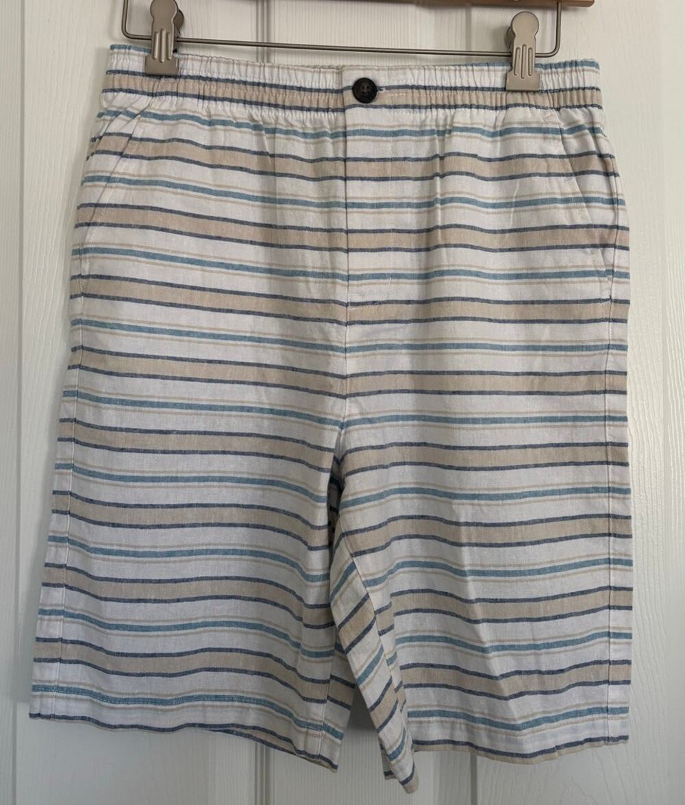 NWT Janie and Jack Size 16 Boys Elastic Waist Shorts Striped Linen & Cotton